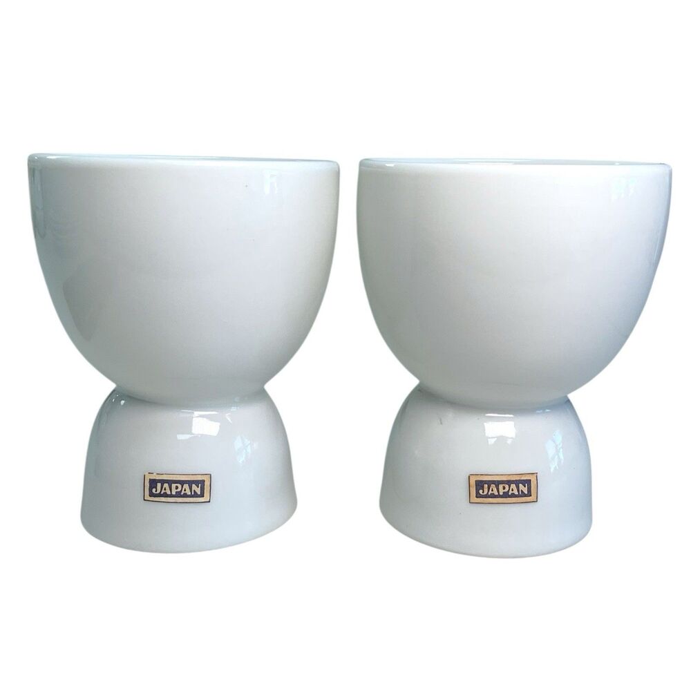 Vintage Porcelain Set Of Two White Egg Cups Spring Décor Midcentury Modern Japan